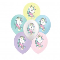 6 BALLONS LATEX BIO OVAL LICORNE PRINCESSE 30CM