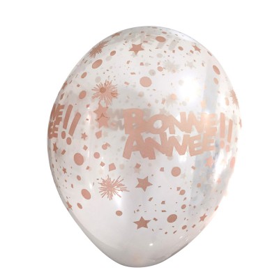 6 BALLONS LATEX BONNE ANNÉE ROSE GOLD 30CM