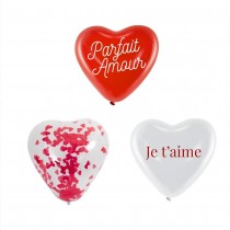 6 BALLONS LATEX CŒUR AMOUR 35CM ROUGE BLANC
