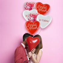 6 BALLONS LATEX CŒUR AMOUR 35CM ROUGE BLANC