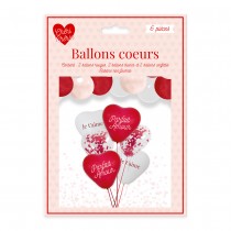 6 BALLONS LATEX CŒUR AMOUR 35CM ROUGE BLANC