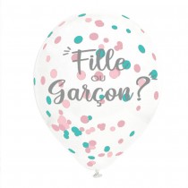 6 BALLONS LATEX CONFETTIS GENDER REVEAL 30CM