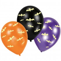 6 BALLONS LATEX FLUORESCENTS CHAUVE-SOURIS 27CM