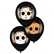 6 BALLONS LATEX NOIRS JOUR DES MORTS 27 CM