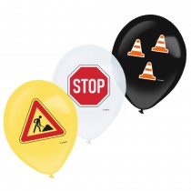 6 BALLONS LATEX TRAVAUX CHANTIER CONSTRUCTION 28CM