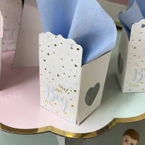 6 BALLOTINS BABY SHOWER BOY 4X4X4CM RUBAN BLEU