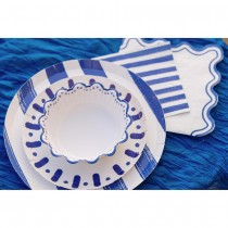 6 BOLS CARTON RAYÉ DOLCE VITA 13CM BLEU BLANC