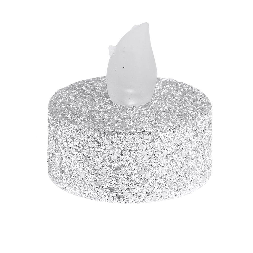 6 BOUGIES CHAUFFE-PLATS LED 3.8CM ARGENT PAILLETÉ