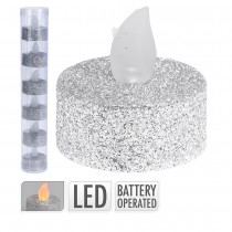 6 BOUGIES CHAUFFE-PLATS LED 3.8CM ARGENT PAILLETÉ