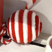6 BOULES NOËL POLYESTER RAYÉ 6CM ROUGE BLANC