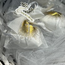 6 BOURSES CÉRÉMONIE RELIGIEUSE 7.5X10CM BLANC OR