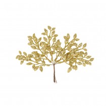 6 BRANCHES DE BUIS SUR TIGE PAILLETTES 17CM OR