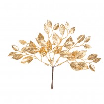 6 BRANCHES FEUILLES LAURIER SUR TIGE 20CM OR MAT