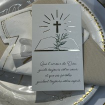 6 CARTES DE REMERCIEMENTS COMMUNION BLANC ET OR