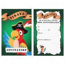 6 CARTES INVITATION COCO LE PIRATE 11X17CM VERT