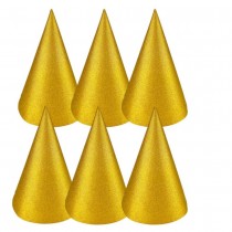 6 CHAPEAUX CÔNES DE FÊTE 16CM OR PAILLETÉ