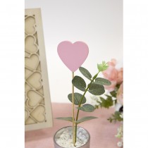 6 COEURS SUR PIC BOIS 19CM ROSE