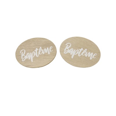 6 CONFETTIS DE TABLE BAPTÊME 3 X 4 CM BOIS