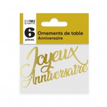 6 DÉCOS DE TABLE JOYEUX ANNIVERSAIRE MÉTAL - OR