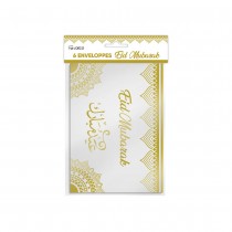 6 ENVELOPPES EID MUBARAK 11X16CM BLANC OR