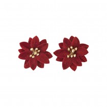 6 FLEURS POINSETTIA VELOURS STICKER 4.7CM ROUGE