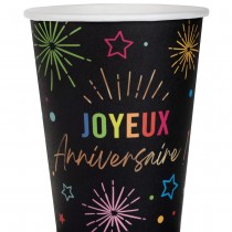 6 GOBELETS CARTON ANNIVERSAIRE MULTI 27CL NOIR
