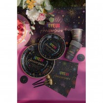 6 GOBELETS CARTON ANNIVERSAIRE MULTI 27CL NOIR