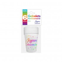 6 GOBELETS CARTON ANNIVERSAIRE MULTICOLORE 25CL