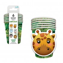 6 GOBELETS CARTON STICKERS ANIMAUX 25CL VERT