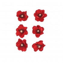 6 MAGNOLIAS ADHÉSIFS VELOURS 6CM ROUGE OR