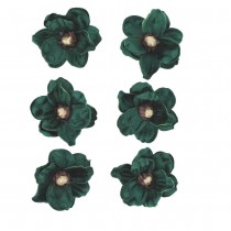6 MAGNOLIAS ADHÉSIFS VELOURS 6CM VERT ANGLAIS OR