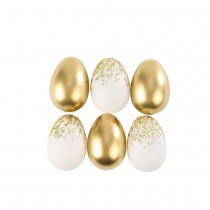 6 OEUFS POULE DÉCORÉS 5.8CM BLANC OR
