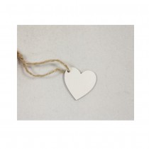 6 PENDENTIFS CŒURS BOIS CORDE NATURE 3.5CM BLANC