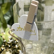 6 PENDENTIFS CŒURS BOIS CORDE NATURE 3.5CM BLANC