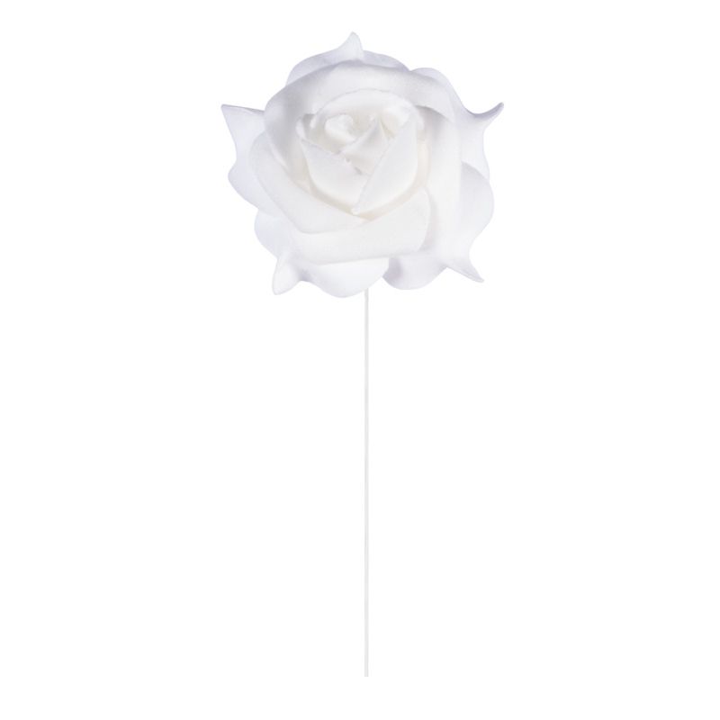 6 ROSES BLANCHES SUR TIGE 5 CM