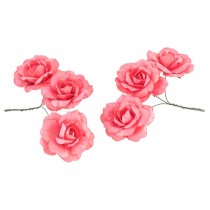 6 ROSES PAPIER SUR TIGE MÉTAL 4.5CM ROSE