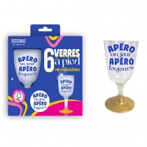 6 VERRES À PIED APÉRO RÉUTILISABLES 20CL BLEU