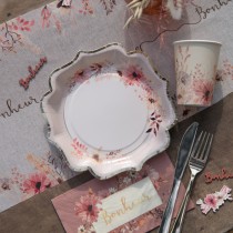 8 ASSIETTES CARTON AMOUR FLORAL BORD OR 21CM BLANC