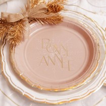 8 ASSIETTES CARTON ANNÉE PÉTILLANT OR 18CM ROSE