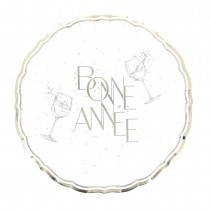 8 ASSIETTES CARTON ANNÉE PÉTILLANT OR 23CM BLANC