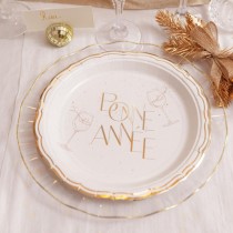 8 ASSIETTES CARTON ANNÉE PÉTILLANT OR 23CM BLANC