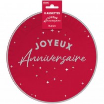 8 ASSIETTES CARTON ANNIVERSAIRE 23CM ROUGE