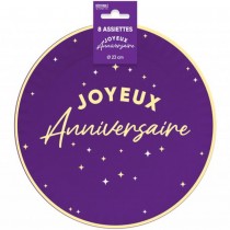 8 ASSIETTES CARTON ANNIVERSAIRE 23CM VIOLET