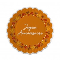 8 ASSIETTES CARTON ANNIVERSAIRE INCA 23CM ORANGE