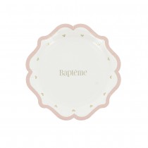 8 ASSIETTES CARTON BAPTÊME C?\'UR OR 18CM ROSE