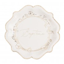 8 ASSIETTES CARTON BAPTÊME VÉGÉTAL OR 23CM CRÈME