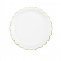 8 ASSIETTES CARTON FESTON LISERÉ OR 23CM BLANC