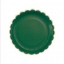 8 ASSIETTES CARTON FESTON LISERÉ OR 23CM VERT