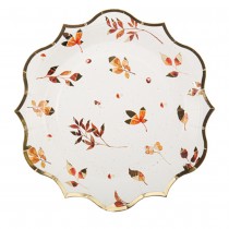 8 ASSIETTES CARTON FEUILLES AUTOMNE 23CM BLANC