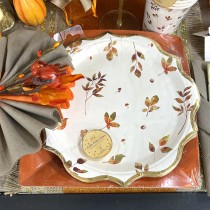 8 ASSIETTES CARTON FEUILLES AUTOMNE 23CM BLANC